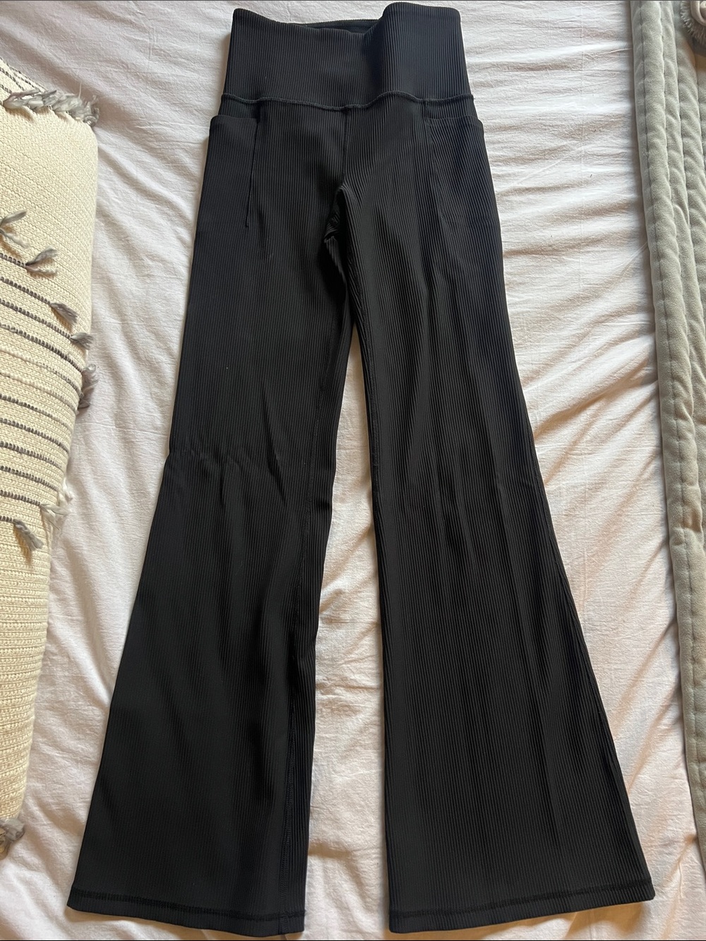 Athleta Black Ribbed Flared-Leg High-Rise Pants
